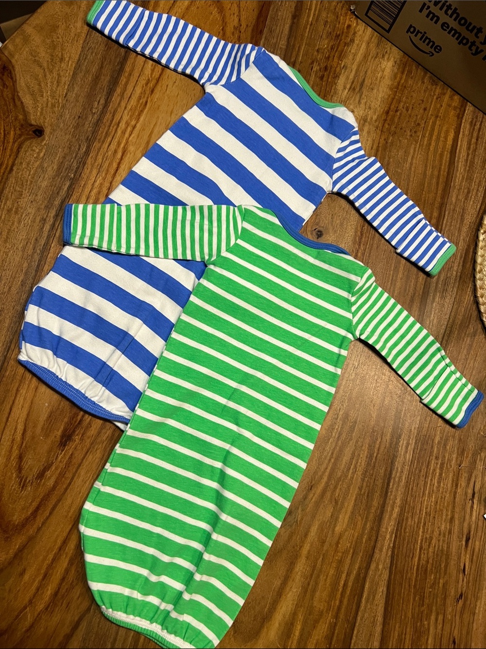 Striped Green and Blue Cotton Baby Sleep Gowns - Pack of 2 0-6 months - Picture 3 of 3